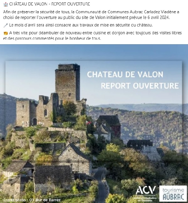 Château de Valon - Report de l'ouverture