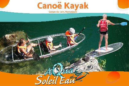 activité insolite chasse aux trésors en canoe transparent ou paddle transparent dans les Gorges du Tarn sur une eau translucide , Aqua Soleil Eau Canoë Gorges du tarn Mostuéjouls