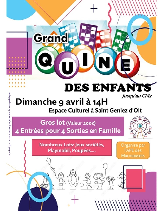 Quine des enfants de l' école publique de St Geniez d'Olt