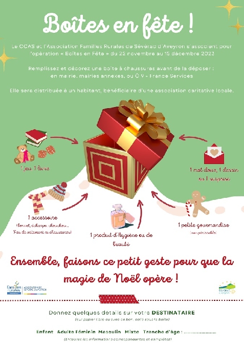 Opération boîtes en fête pour Noël à Sévérac d'Aveyron