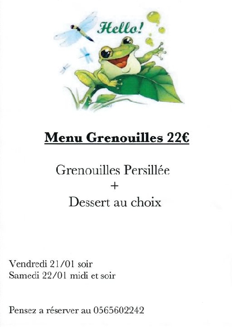 Menu grenouilles restaurant La Bergerie à Sévérac-le-Château