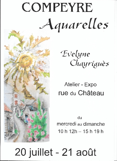 Exposition aquarelles à Compeyre - Evelyne Chayriguès