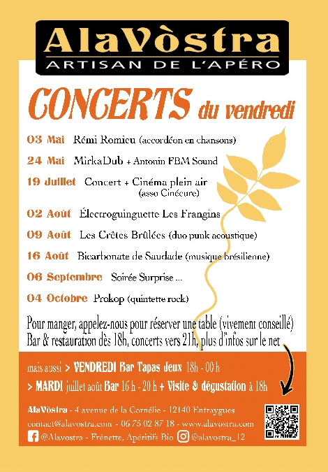 Apéro Concert chez Alavostra Du 24 mai au 4 oct 2024