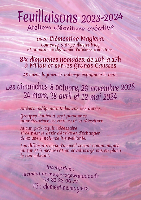 Ateliers d'écriture créative - Feuillaisons 2023-2024, avec Clémentine Magiera