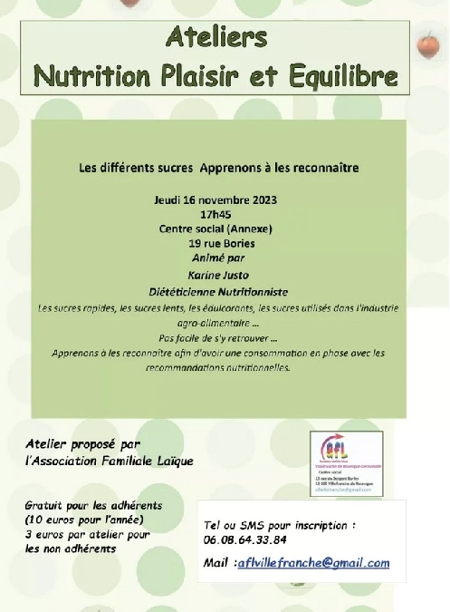 2 ateliers nutrition plaisir et équilibre