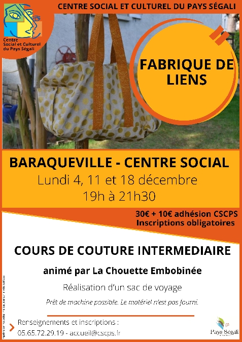 Cours de couture niveau intermédiaire en 3 sessions