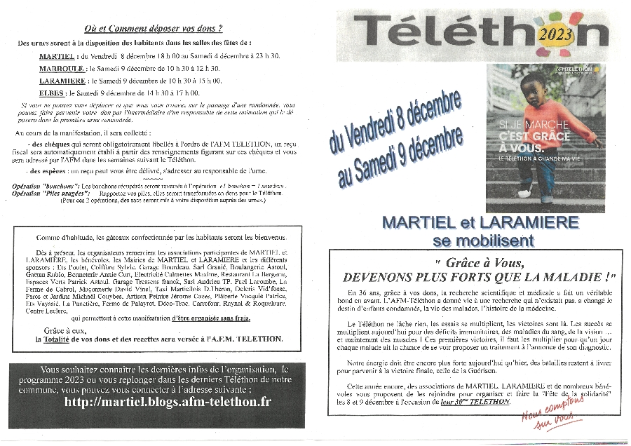 Téléthon 2023, Martiel et Laramière se mobilisent