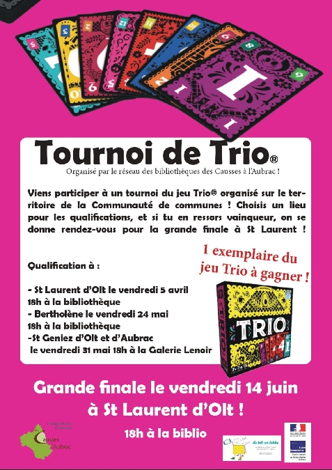 Jeux de société : Tournoi de Trio à la médiathèque de St Laurent d'Olt