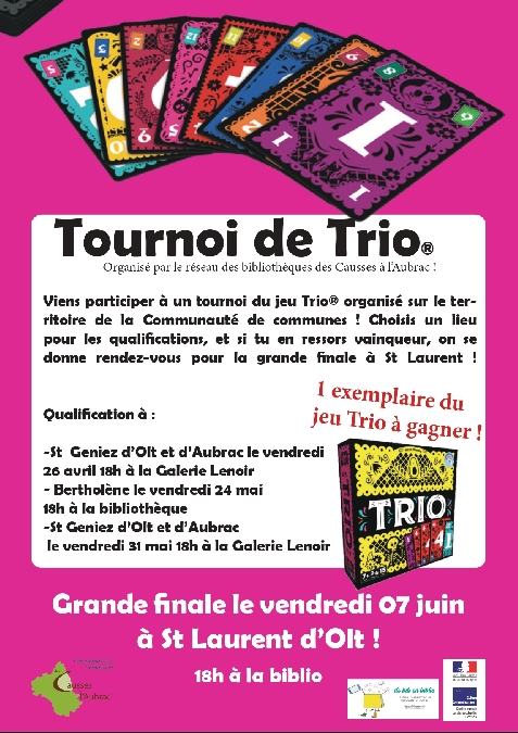 Jeux de société : Tournoi de Trio à la galerie Lenoir à St Geniez d'Olt