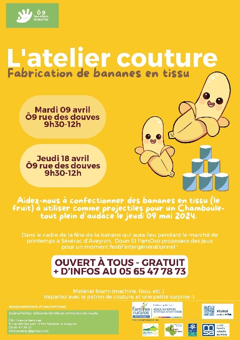 Atelier Couture Fabrication de bananes en tissu à Sévérac-le-Château
