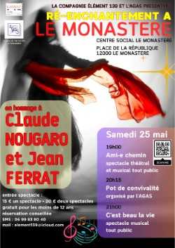 Spectacle hommage à Claude Nougaro et Jean Ferrat au Centre Social du Monastère